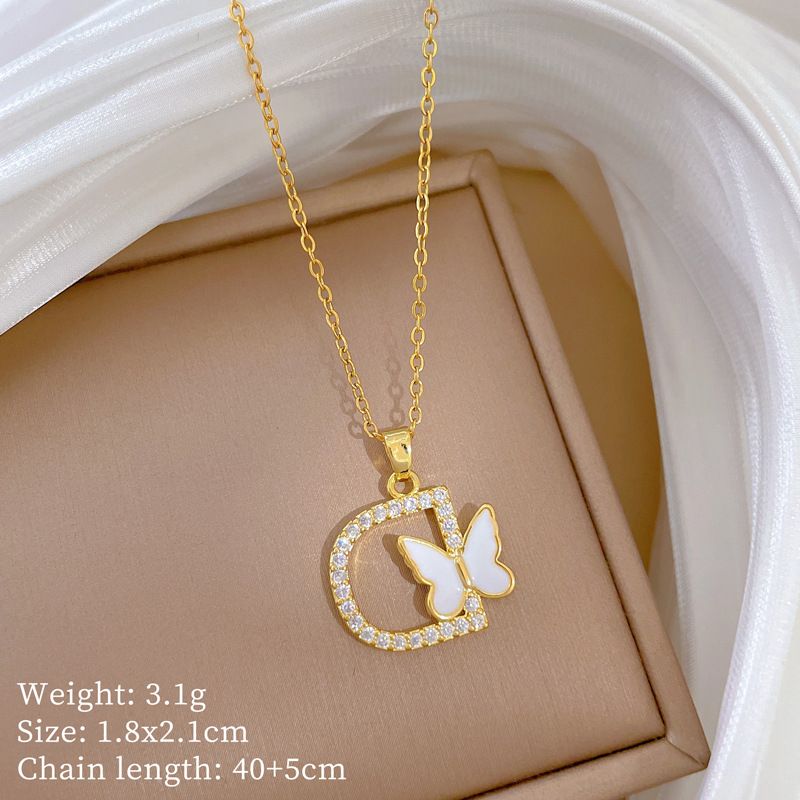 Butterfly 【 】 Shell D-Shaped Light Luxury Charm Gorgeous Full Diamond Necklace Women's Versatile Clavicle Chain Titanium 【 】_ipsvogv.com