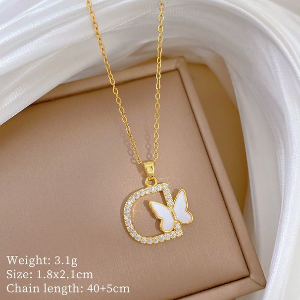 Butterfly 【 】 Shell D-Shaped Light Luxury Charm Gorgeous Full Diamond Necklace Women's Versatile Clavicle Chain Titanium 【 】_ipsvogv.com