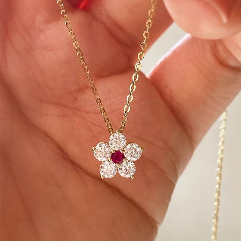 Cao Shi's Exquisite Sparkling Diamond Plum Blossom Red Necklace Versatile And Elegant Temperament, With Collarbone Chain_ipsvogv.com