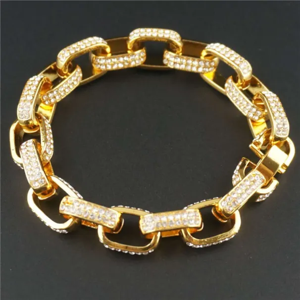 Simple Square Three-dimensional Box Full Of Rhinestones Hiphop Trendy Cuban Chain Thick Bracelet_ipsvogv.com