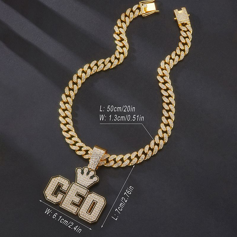 New hip-hop CEO letter necklace exaggerated design trendy alloy diamond English alphabet necklace_ipsvogv.com