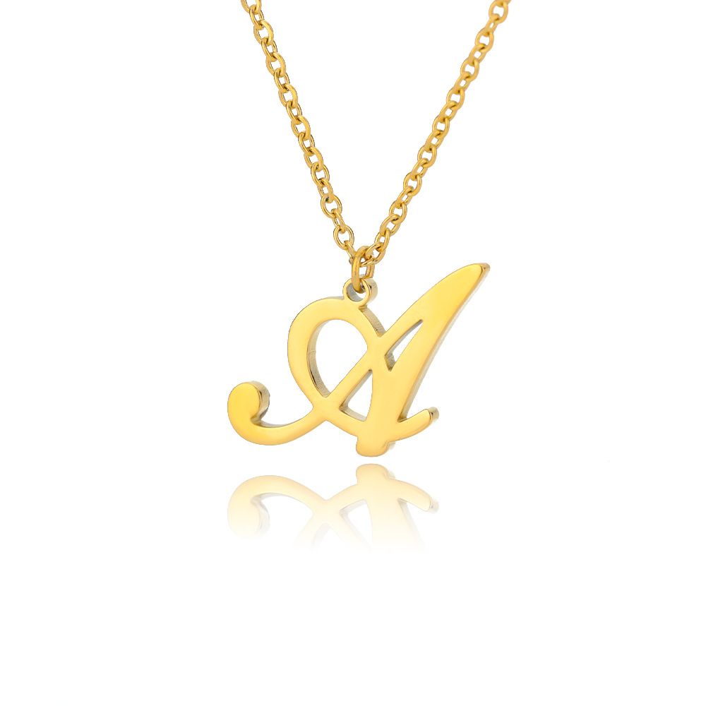 new uppercase A Z stainless steel 26 English letters necklace melon seed clasp real gold plated men's necklace_ipsvogv.com