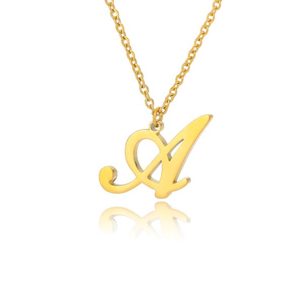 new uppercase A Z stainless steel 26 English letters necklace melon seed clasp real gold plated men's necklace_ipsvogv.com