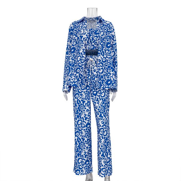 Women's Clothing new long sleeve shirt tube top high waist trousers suit Foreign Trade printing fashion _ipsvogv.com