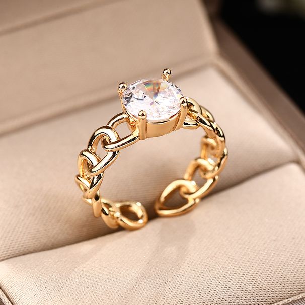 Japanese And Korean Creative Ins Style Micro Inlaid Zircon Ring With Female Trendy Chain Hollow Design Handmade Jewelry_ipsvogv.com