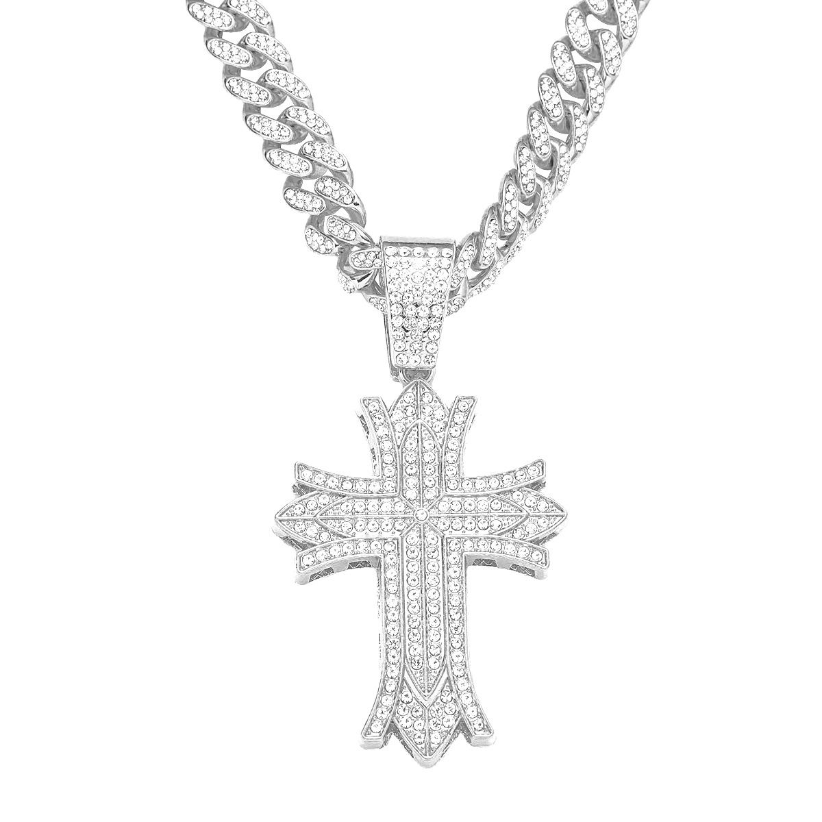 Hip Hop Cross Full Diamond Personalized Necklace Trendy Men's Pendant Accessories_ipsvogv.com