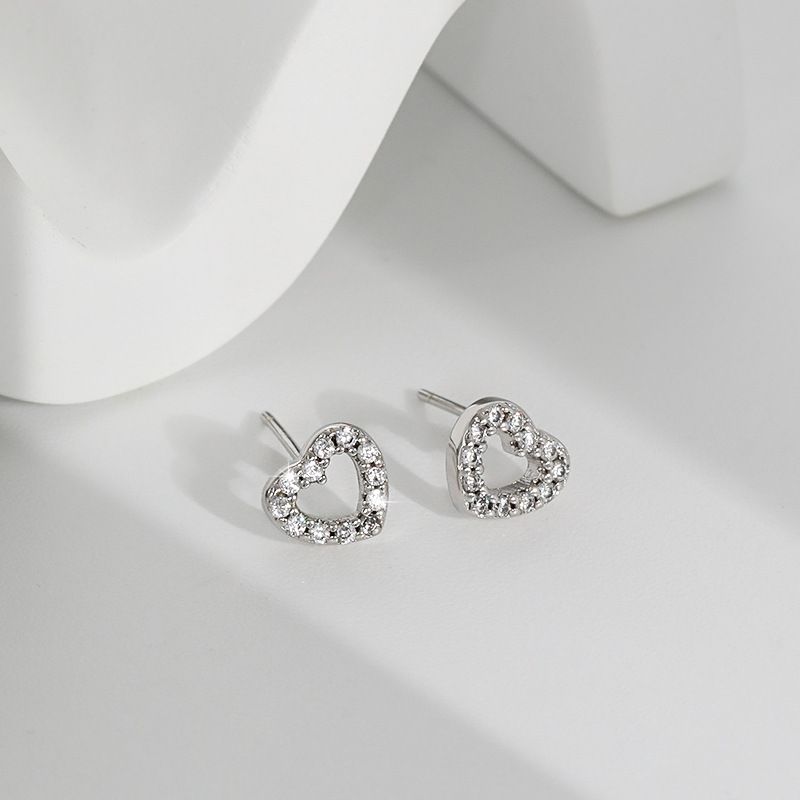 Korean version of peach heart full diamond micro inlaid earrings S925 love eight hearts eight arrows fresh and simple INS heart shaped earrings_ipsvogv.com