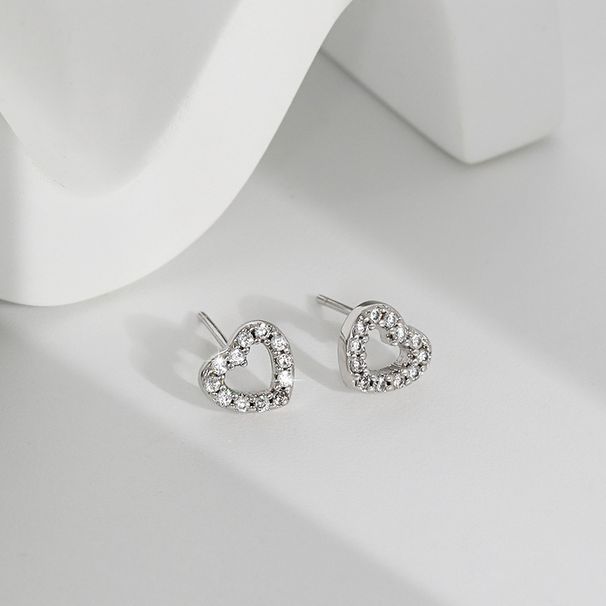 Korean version of peach heart full diamond micro inlaid earrings S925 love eight hearts eight arrows fresh and simple INS heart shaped earrings_ipsvogv.com