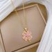 】 Pink 【 Lucky Grass Light Luxury Charm Gorgeous Full Diamond Necklace Women's Versatile Clavicle Chain Titanium Steel 【 】_ipsvogv.com