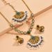 Indian bridal hair accessories four piece set pearl gemstone fan shaped necklace earrings evening bag clutch_ipsvogv.com