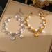 Japanese Korean Pearl Heart Bracelet, Women's Titanium Steel Thick And Thin Double-layer Mixed Chain, Electroplated_ipsvogv.com