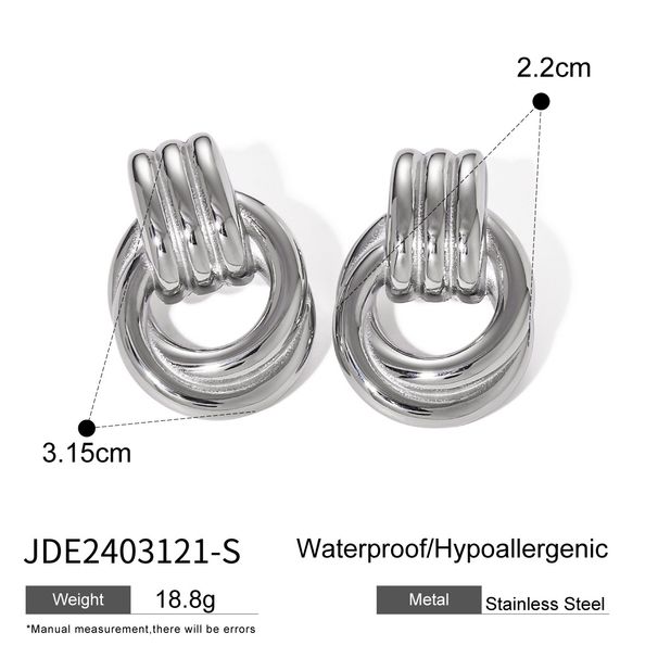 Women's Jewelry Gold And Silver Color Matching Stainless Steel Earrings Gold Thread Winding Simple Titanium Steel Circle Earrings_ipsvogv.com