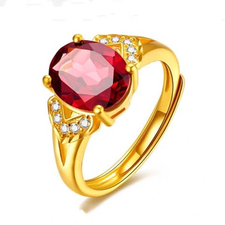 Korean Version Plated For Women's Living With Garnet Inlay, Adjustable Opening Red Ring_ipsvogv.com