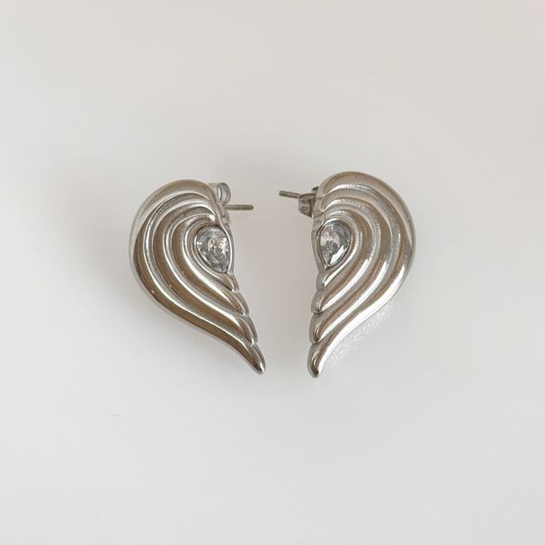 Unisex Real Gold Electroplated Titanium Steel Polished Symmetrical Love Zircon Earrings_ipsvogv.com