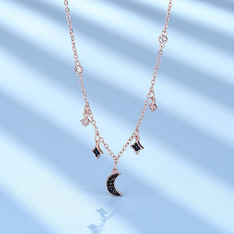 Star Moon Necklace Female Rose Gold With Elements Crystal Star Moon Clavicle Necklace_ipsvogv.com