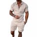 Men's Fashion Casual Suit 3D Printed Zipper Short Sleeve Polo Shirt Shorts 2-Piece Set_ipsvogv.com