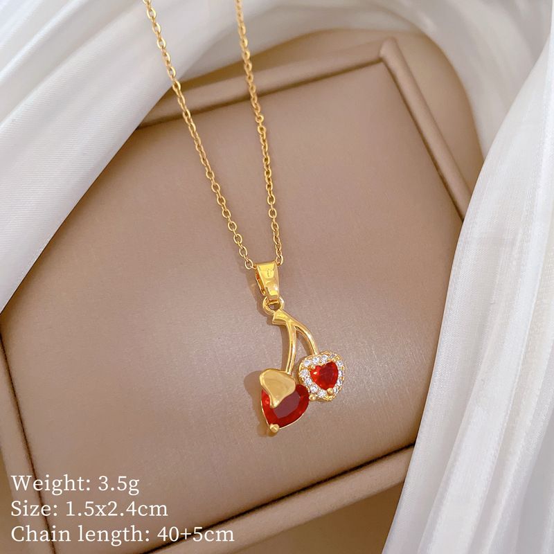 】 Love 【 Cherry Fashion Light Luxury Charm Gorgeous Fu Diamond Neckace Women's Versatie Cavice Chain Titanium 【 】_ipsvogv.com