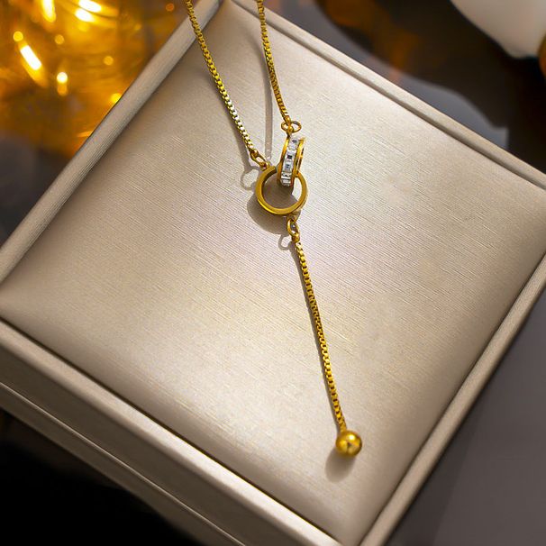 Titanium Steel Colorless Double Ring Necklace with Micro Set Zircon Light Luxury and Exquisite Collar Chain Women's_ipsvogv.com