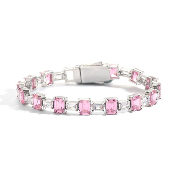 Women’s Jewelry Set Fashion Hip Hop Bracelet Pink Color Matching Square Zircon Simple Tennis Chain Personality Zircon Men And Women Hip Hop Bracelet_ipsvogv.com
