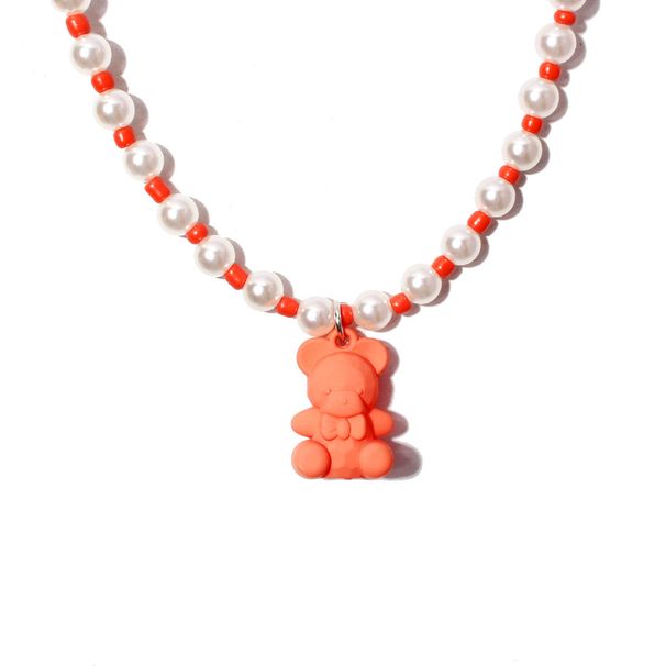 Fashion Jewelry Simple Candy Color Bear Pendant Women's Necklace Clavicle Chain_ipsvogv.com