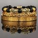Copper Micro Inlaid Zircon Double Leopard Head Black Agate Braided Bracelet Men's Stainless Steel Roman Bracelet Stacking Bracelet Combination_ipsvogv.com
