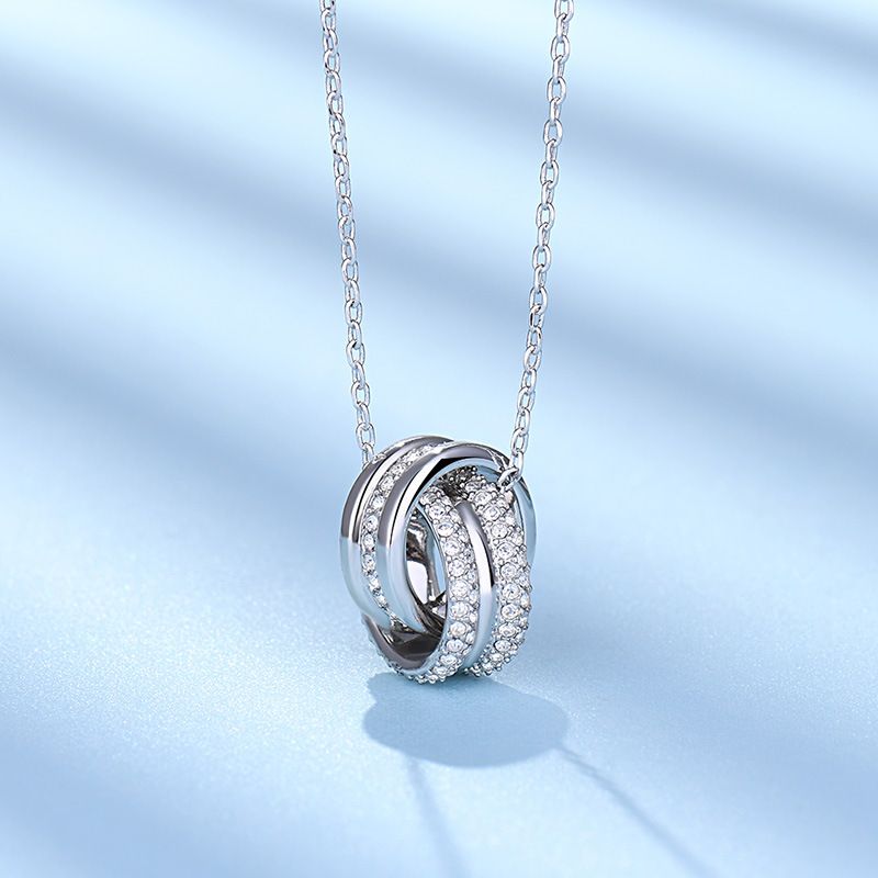 Interlocking Double Ring Necklace For Women Good Luck Crystal Element Clavicle Necklace Fashionable Live Broadcast_ipsvogv.com