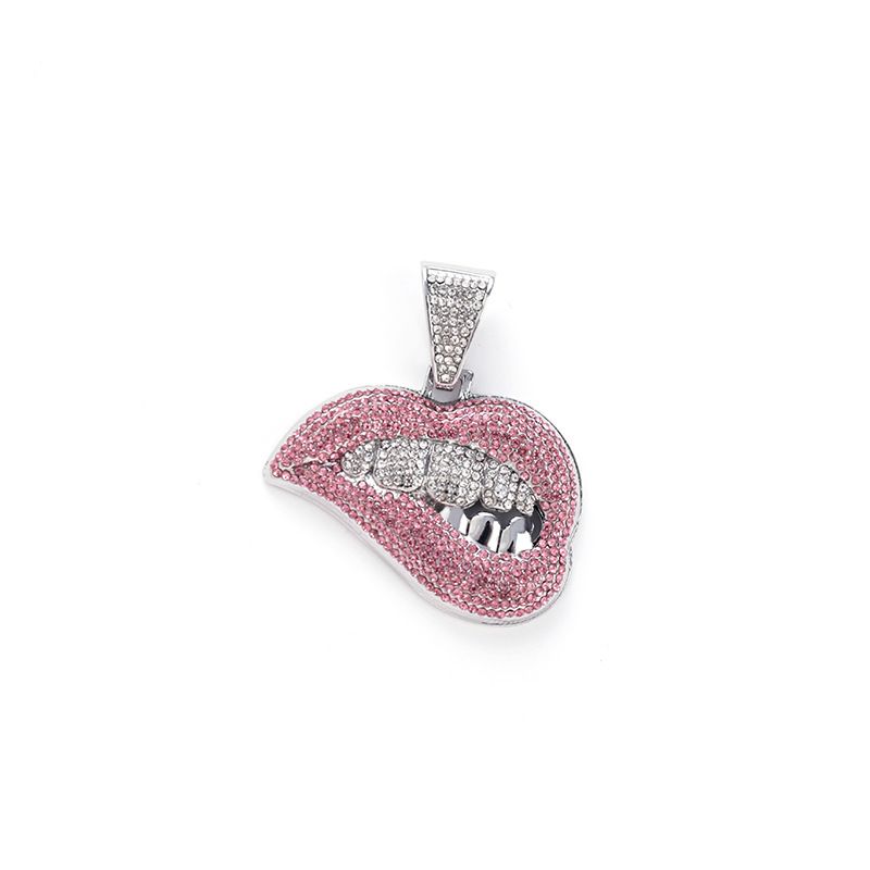 Personalized Color Diamond Sexy Lipstick Fashion Creative Pendant Hip Hop Cuban Chain Accessories Men's Necklace_ipsvogv.com