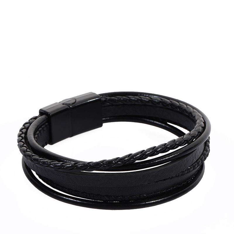New Braided Fashion Stainless Steel Magnetic Clasp Multi-layer Leather Bracelet_ipsvogv.com