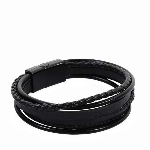 New Braided Fashion Stainless Steel Magnetic Clasp Multi-layer Leather Bracelet_ipsvogv.com