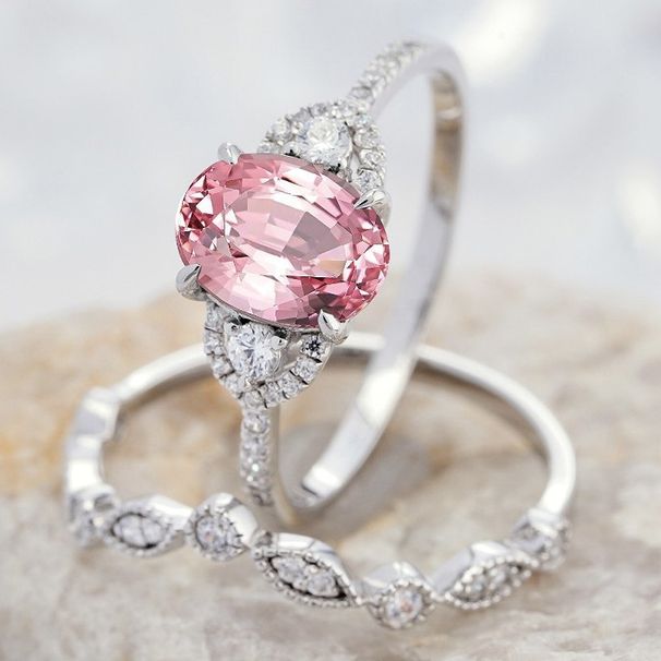 Sanjie Simulation Tourmaline Pink Zircon Paired Ring, Women's Wedding Jewelry, Valentine's Day Gift_ipsvogv.com