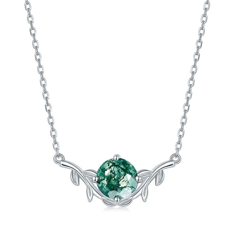 Water Grass Agate Necklace Female Leaf Green Moss Clavicle Chain Retro Light Luxury High End_ipsvogv.com