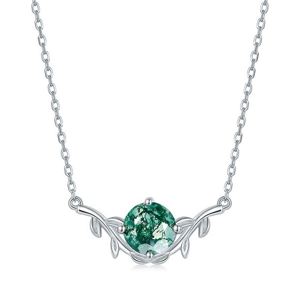 Water Grass Agate Necklace Female Leaf Green Moss Clavicle Chain Retro Light Luxury High End_ipsvogv.com