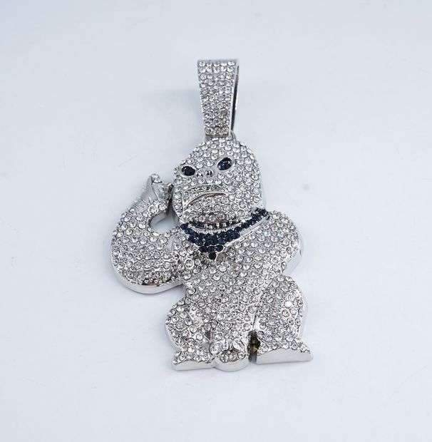 Hip Hop Full Diamond 3D Ape Pendant, Unisex Necklace, Hip-hop Trendy Design Accessory_ipsvogv.com
