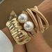 multi layered striped wide metal style bracelet for women Exaggerated ins large pearl open bracelet_ipsvogv.com