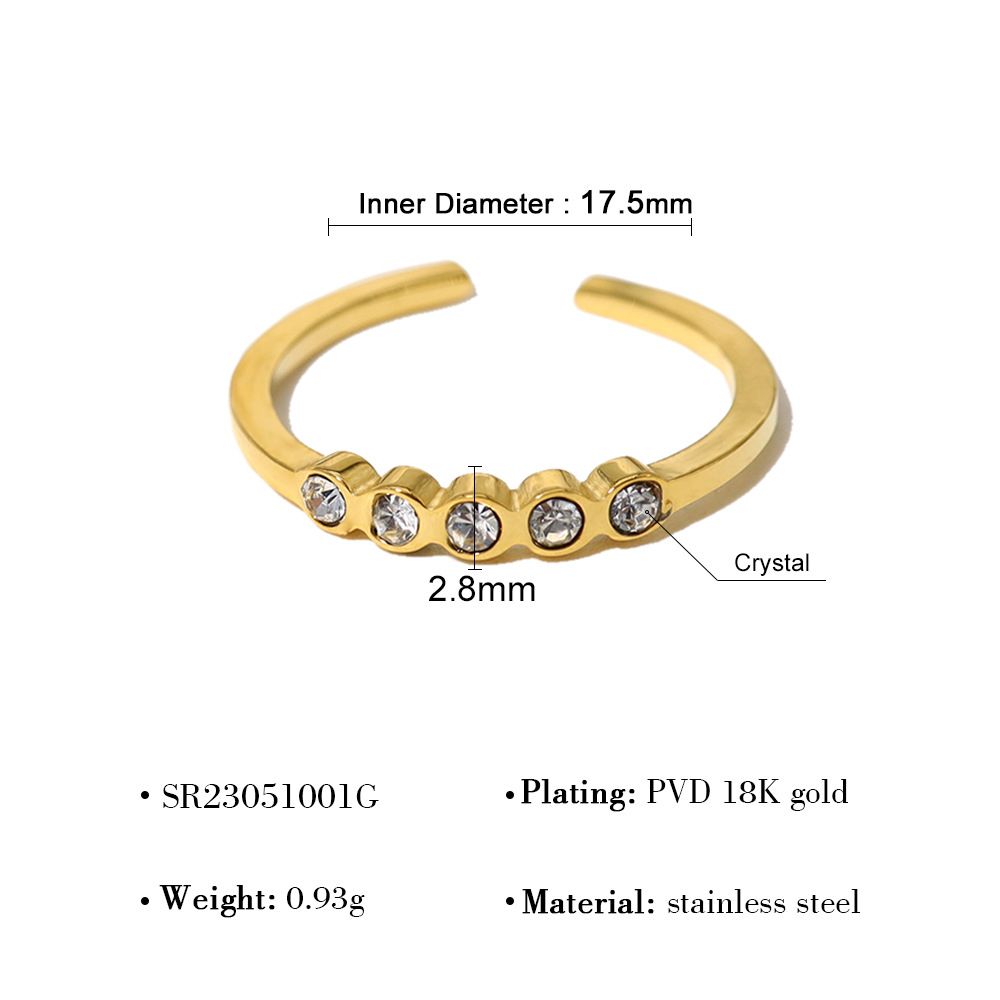 French Ins Style Inlaid White Zircon Titanium Steel Ring Color Retaining Adjustable Fashionable All Match Open Ring_ipsvogv.com