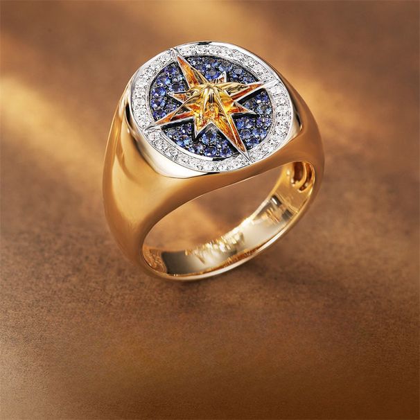 Treasure Starry White Gold Oval Blue Two Tone Sparkling Three Dimensional Exquisite Fashion Men's Atmospheric Ring_ipsvogv.com