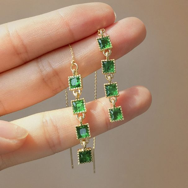 Cao Shi's Emerald Small Square Tassel Earline Personalized Face Show Thin Mesh Red Earrings Fashion Trend Earrings_ipsvogv.com