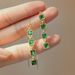 Cao Shi's Emerald Small Square Tassel Earline Personalized Face Show Thin Mesh Red Earrings Fashion Trend Earrings_ipsvogv.com
