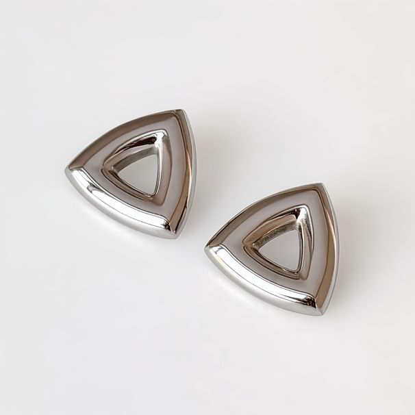 Real Gold Electroplated Titanium Steel Polished Triangle Retro Minimalist OOTD Gold And Silver Earrings_ipsvogv.com