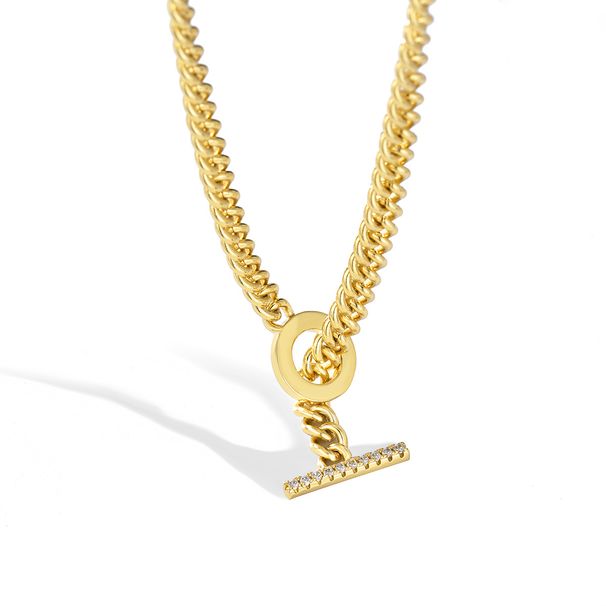Women's Jewelry Denim Cuban Chain OT Buckle Necklace Simple Personality Copper Gold Plated Clavicle Chain Necklace Female_ipsvogv.com