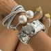 multi layered striped wide metal style bracelet for women Exaggerated ins large pearl open bracelet_ipsvogv.com