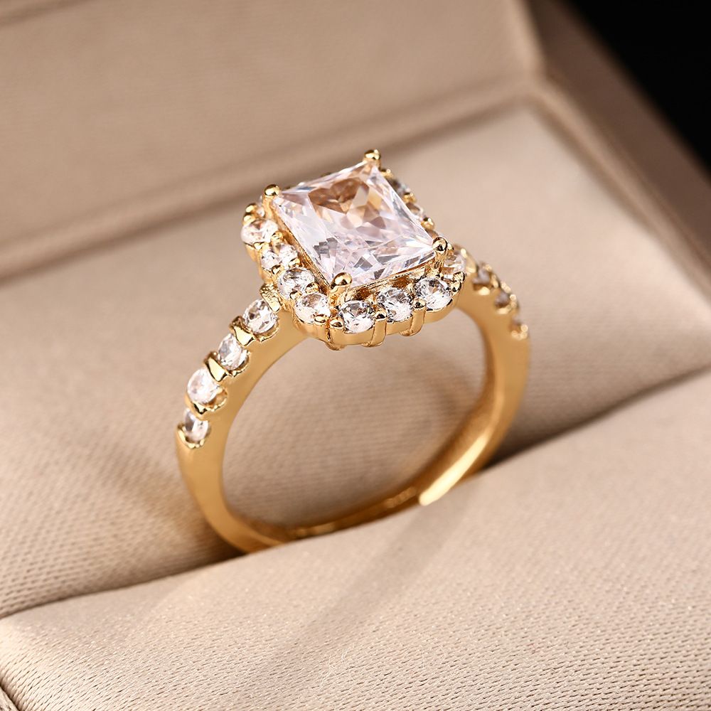 Open Square Diamond Light Luxury For Women With Niche Design, Exquisite And Fashionable Micro Inlaid Zircon Ring Jewelry_ipsvogv.com