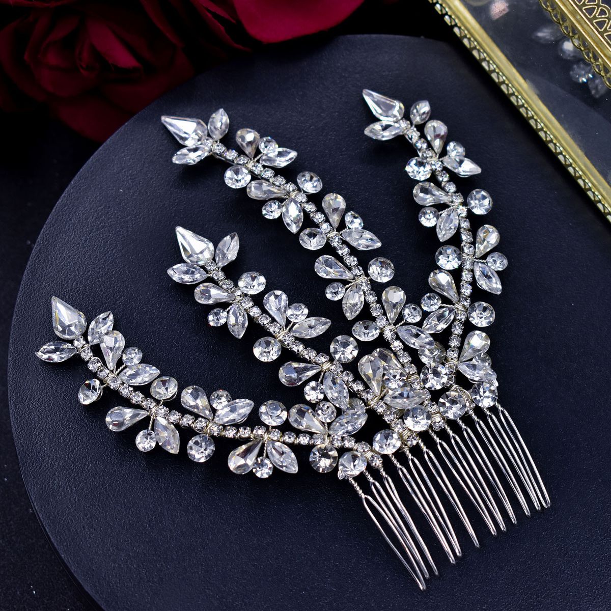 Bridal Headdress Handmade Rhinestone Claw Chain Comb Gold Insert Comb Dress Accessories Styling Hair Accessories_ipsvogv.com
