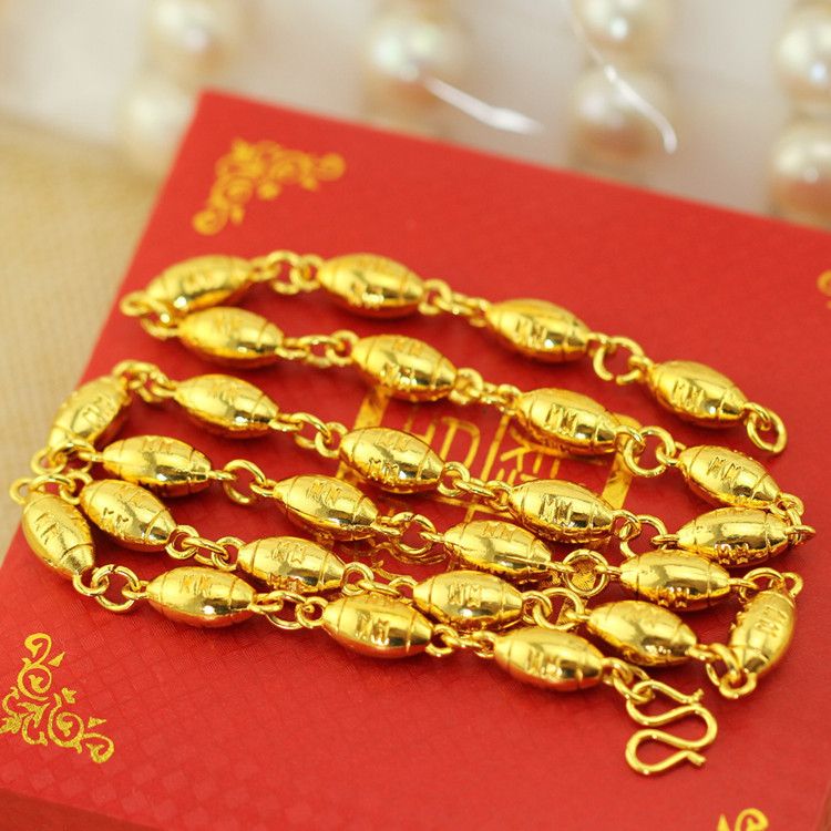 JL043 Men's Gold-plated Oval Arhat Bead Double-sided Relief Overlord Gold Necklace Color Preserving Thick Chain_ipsvogv.com