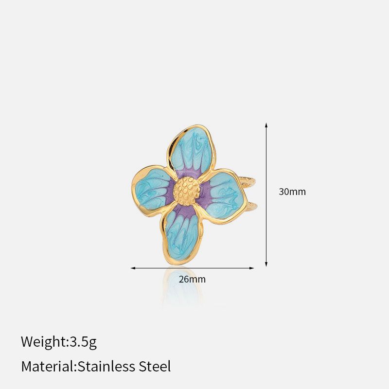 Women’s Jewelry Set Fashion Blue And Purple Oil Drop Flower Ring Personality Fashion All Match Gold Plated Stainless Steel Ring_ipsvogv.com