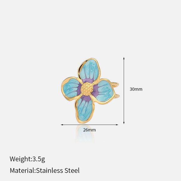 Women’s Jewelry Set Fashion Blue And Purple Oil Drop Flower Ring Personality Fashion All Match Gold Plated Stainless Steel Ring_ipsvogv.com