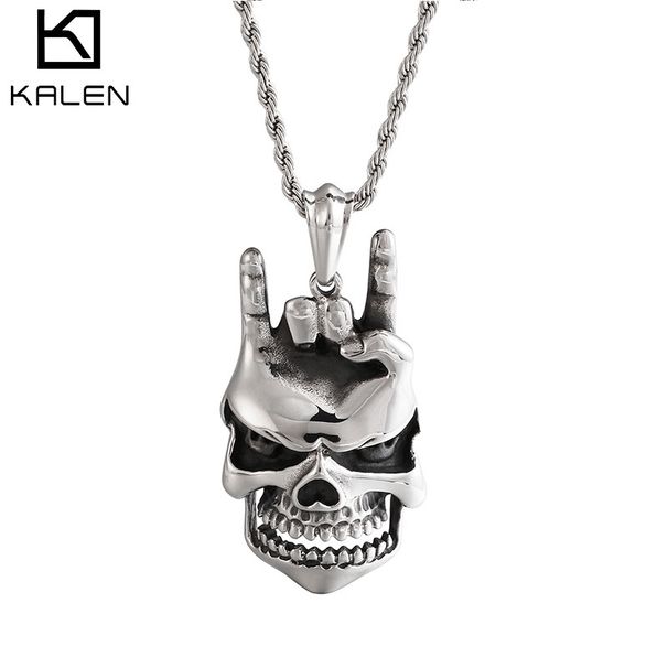 Hip Hop Personalized Gesture I Love You Necklace, Skull Pendant, Rapper Trendy Accessories_ipsvogv.com
