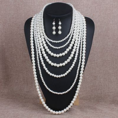 Simple bright plastic pearl women's necklace long multi-layer sweater chain jewelry_ipsvogv.com