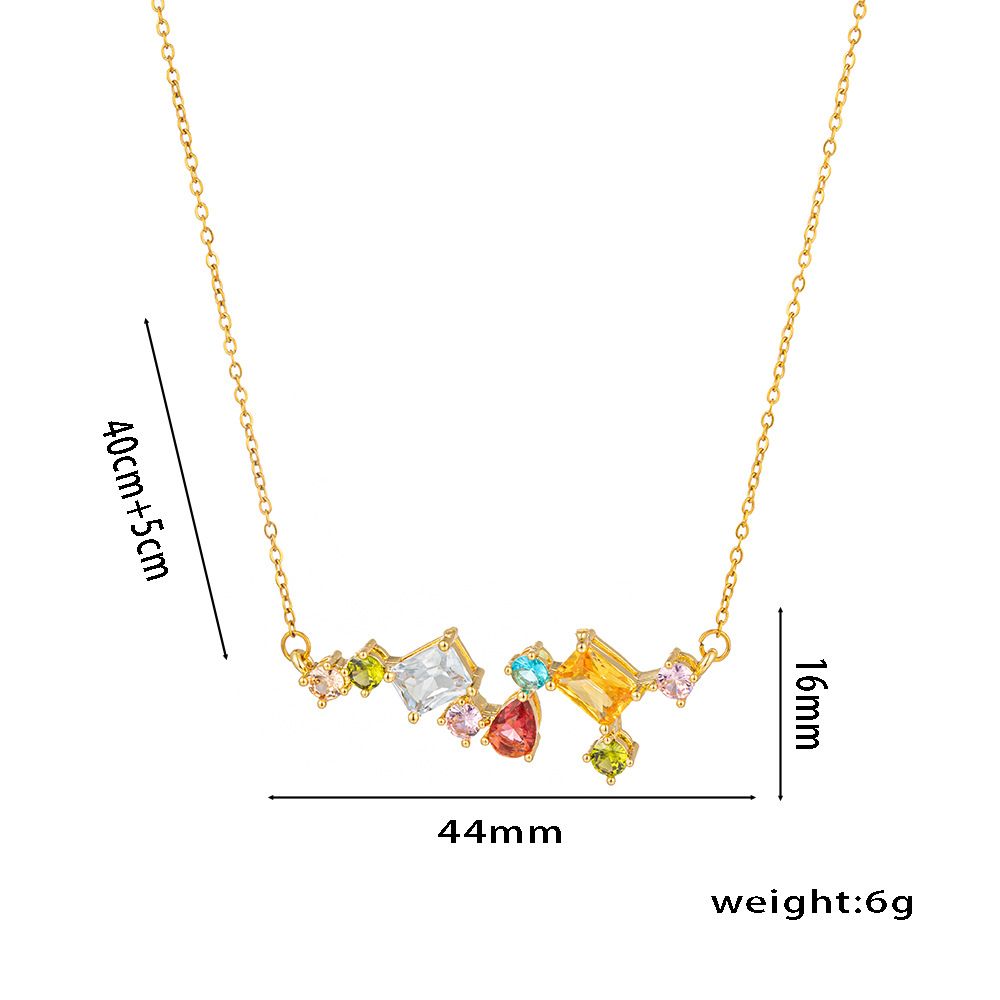 Necklace Female Internet Celebrity Sparkling Colorful Zircon Light Luxury Necklace Candy Color Versatile Collarbone_ipsvogv.com