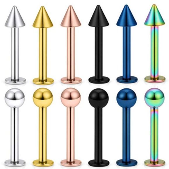 Hot Selling 12 Pieces Set Stainless Steel Nine Treasure Gold Lip Nail Lip Ring Ear Flat Nail Piercing Jewelry_ipsvogv.com
